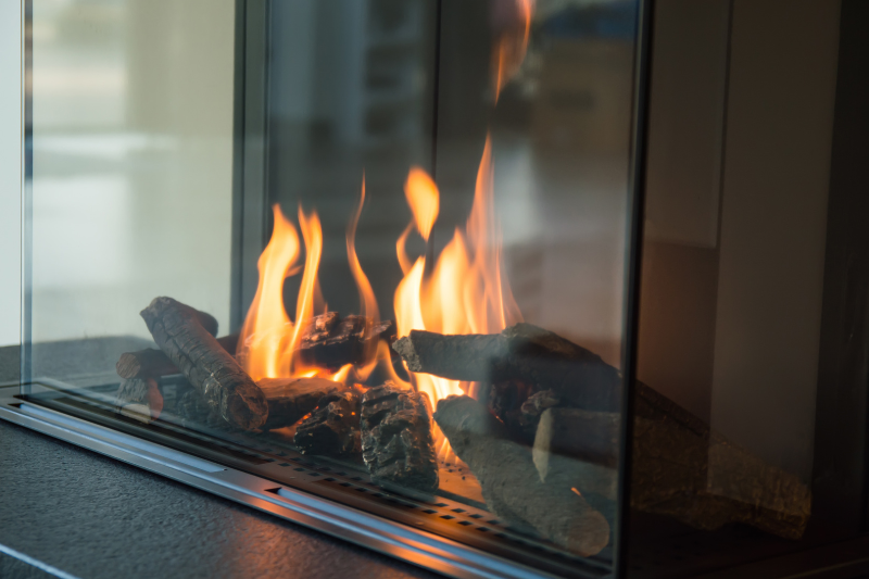 Insert de cheminée vitré avec feu de bois