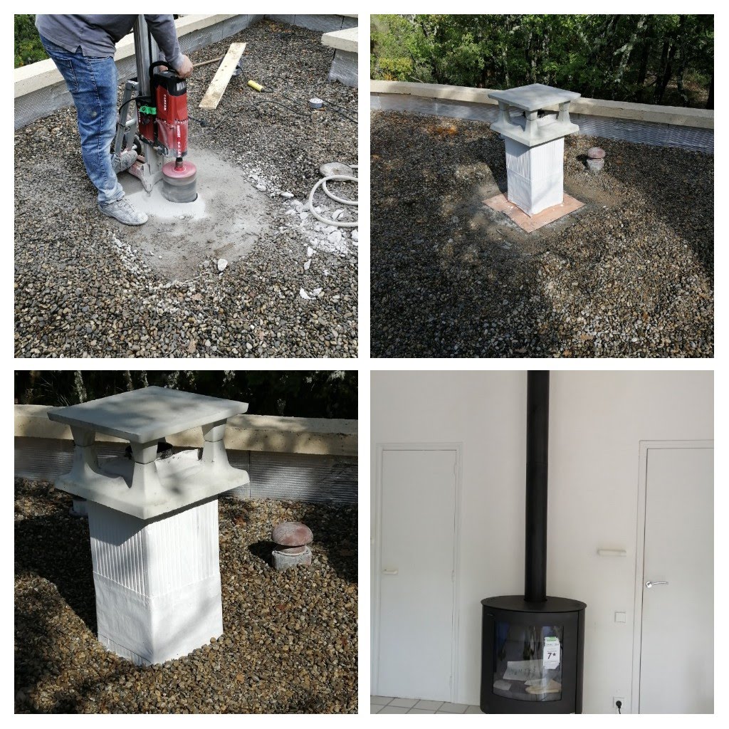 Création d'un conduit de cheminée sur toit-terrasse et installation d'un poêle